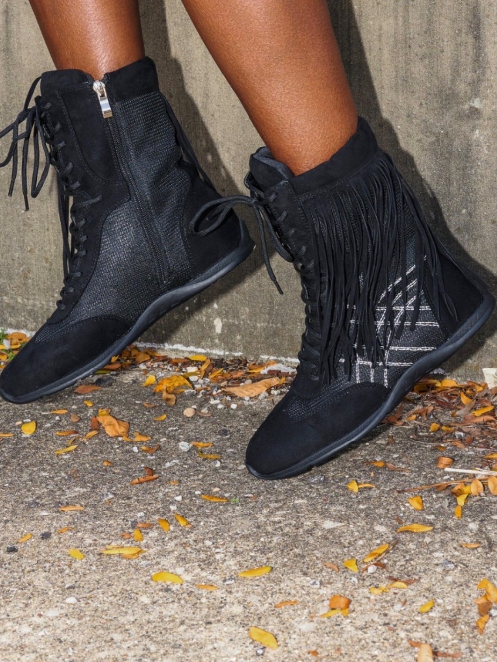 AZALEA WANG ZITHER BLACK FLAT FRINGE BOOTIE
